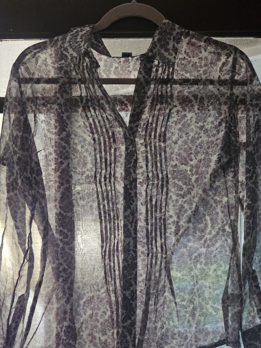 Pendleton Sheer Pintuck Floral Blouse - Purple